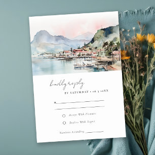 Cartão RSVP Casal de casamento em paisagem aquarela de Kauai n