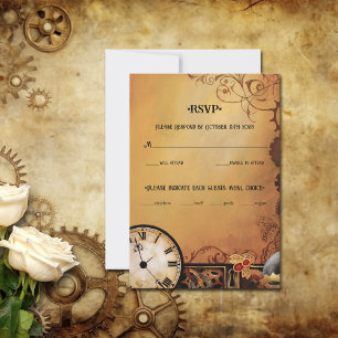 Cartão RSVP Casal de Elegância Steampunk Victorian
