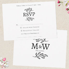 Cartão RSVP Casal de Noivos Monograma Inicial Simples Minimali