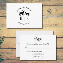 Cartão RSVP Casal Deer Monograma Rustic Country Wedding