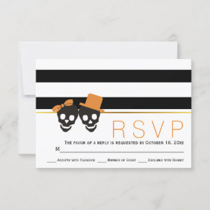 Cartão RSVP casal do crânio e listras para o casamento de Hal