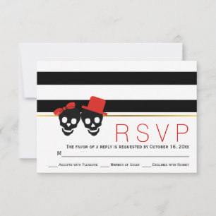 Cartão RSVP casal do crânio, rispes vermelhas no casamento RS