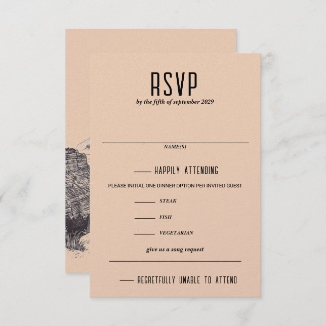 Cartão RSVP Casal Grand Canyon - Opções de Comida e Solicitaçã (Frente/Verso)