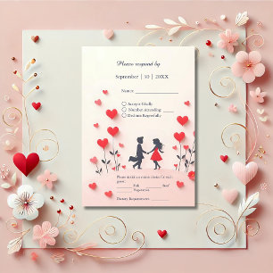 Cartão RSVP Casal romântico Casamento de corações vermelhos Si