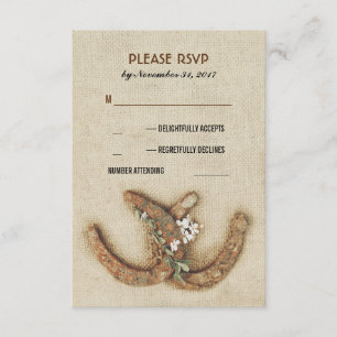 Cartão RSVP casal rústico das ferraduras que wedding o cartã