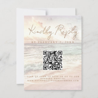 Cartão RSVP Casamento à Beira-Mar ao Pôr do Sol Código de Digi