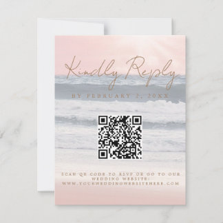 Cartão RSVP Casamento à Beira-Mar ao Pôr do Sol Código de Resp