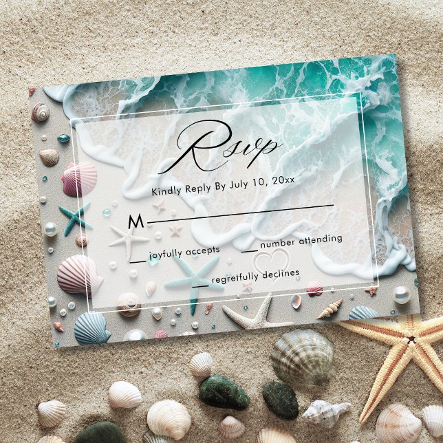 Cartão RSVP Casamento à beira-mar no Oceano de Praia (Criador carregado)