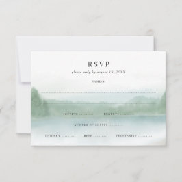 Cartão RSVP Casamento Abstrato de Aquarela Suave de Lago e Árv