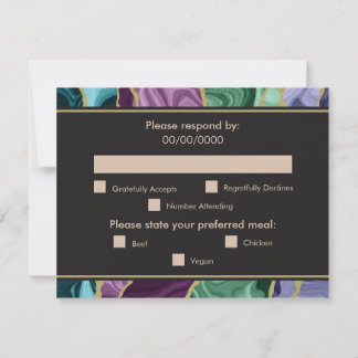 Cartão RSVP Casamento Ágata Aquarela Pavão (Escolha de Refeiçã