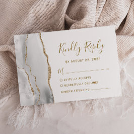 Cartão RSVP Casamento Ágata Moderno Cinza Branco Dourado
