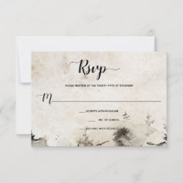 Cartão RSVP Casamento Alpino em Aquarela Cinza e Dourado |