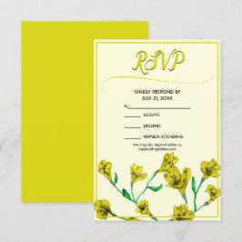 Cartão RSVP Casamento Amarelo de Aquarela Floral