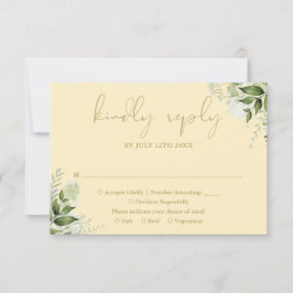 Cartão RSVP Casamento Amarelo E Dourado Verde