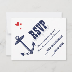 Cartão RSVP Casamento Âncora Náutica da Marinha com um Toque d