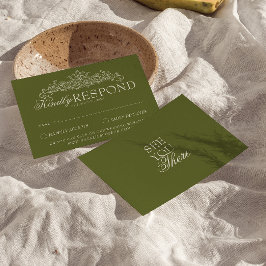 Cartão RSVP Casamento Antigo Chique em Verde Oliva