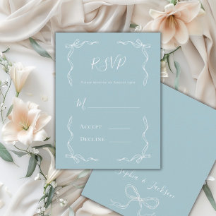 Cartão RSVP Casamento Antigo Desenhado à Mão em Azul Água Fran