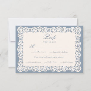 Cartão RSVP Casamento Antigo Marfim com Renda Azul Poeirento