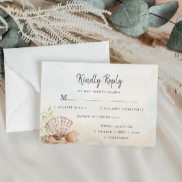 Cartão RSVP Casamento Aquarela de Conchas Tropicais de Praia