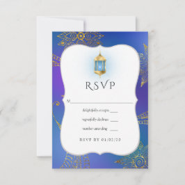 Cartão RSVP Casamento Árabe Bollywood em Folha de Ouro