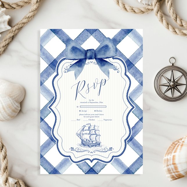Cartão RSVP Casamento Arco Azul Marinho Náutico Chic (Criador carregado)