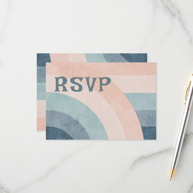 Cartão RSVP Casamento Arco-Íris dos anos 70 (Frente/Verso In Situ)