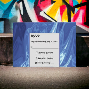 Cartão RSVP Casamento Artístico Abstrato Azul Moderno Pastel b