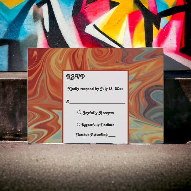 Cartão RSVP Casamento Artístico do Abstrato Vermelho Azul Eleg (Criador carregado)