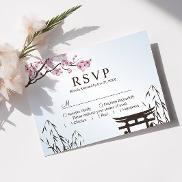 Cartão RSVP Casamento Asiático Flor de Cerejeira Japonesa Saku