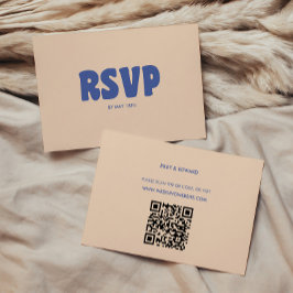Cartão RSVP Casamento Azul Bege Ousado e Moderno Retrô