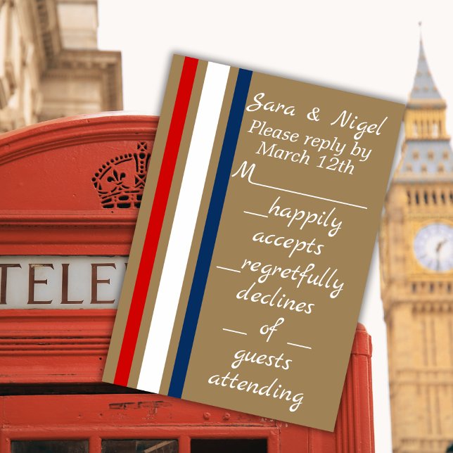 Cartão RSVP Casamento Azul Branco-Vermelho Britânico (Criador carregado)