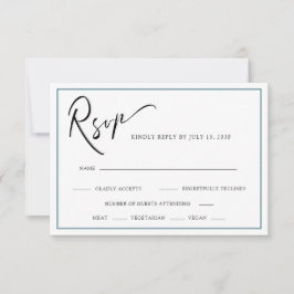 Cartão RSVP Casamento Azul Chic Modern Calliográfico