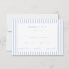 Cartão RSVP Casamento Azul Clássico com Listras Preppy Costeir