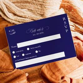 Cartão RSVP Casamento azul clássico do monograma do marinho