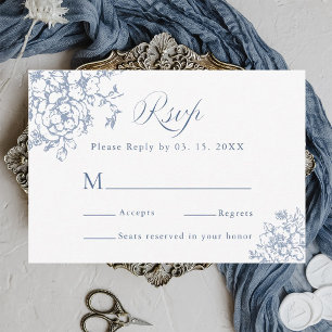 Cartão RSVP Casamento Azul com Derrame de Jardim de Sangue Clá