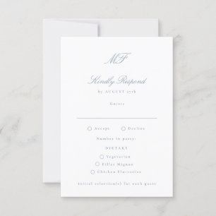 Cartão RSVP Casamento Azul com Dusty Clássico do Monograma Tra