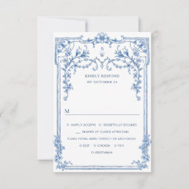 Cartão RSVP Casamento Azul com Grace Floral Dusty, Ornamentado