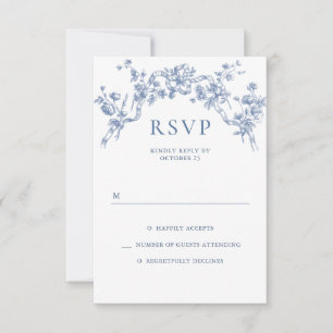 Cartão RSVP Casamento Azul com Grace Floral Dusty, Ornamentado