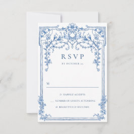 Cartão RSVP Casamento Azul com Grace Floral Dusty, Ornamentado