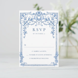 Cartão RSVP Casamento Azul com Grace Floral Dusty, Ornamentado