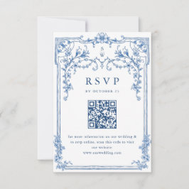 Cartão RSVP Casamento Azul com Grace Floral Dusty, Ornamentado