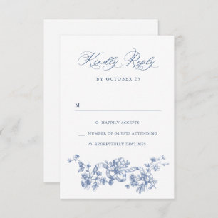 Cartão RSVP Casamento Azul com Grace Floral Dusty, Ornamentado