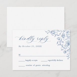 Cartão RSVP Casamento Azul com Grace Floral Dusty, Ornamentado