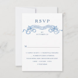 Cartão RSVP Casamento Azul com Grace Floral Dusty, Ornamentado
