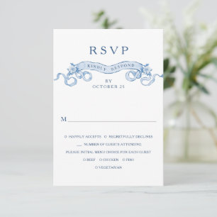Cartão RSVP Casamento Azul com Grace Floral Dusty, Ornamentado