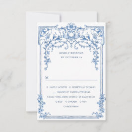 Cartão RSVP Casamento Azul com Grace Floral Dusty, Ornamentado