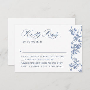 Cartão RSVP Casamento Azul com Grace Floral Dusty, Ornamentado