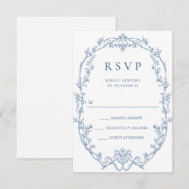Cartão RSVP Casamento Azul com Grace Floral Dusty, Ornamentado