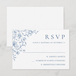 Cartão RSVP Casamento Azul com Grace Floral Dusty, Ornamentado