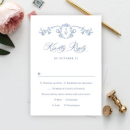 Cartão RSVP Casamento Azul com Grace Floral Dusty, Ornamentado